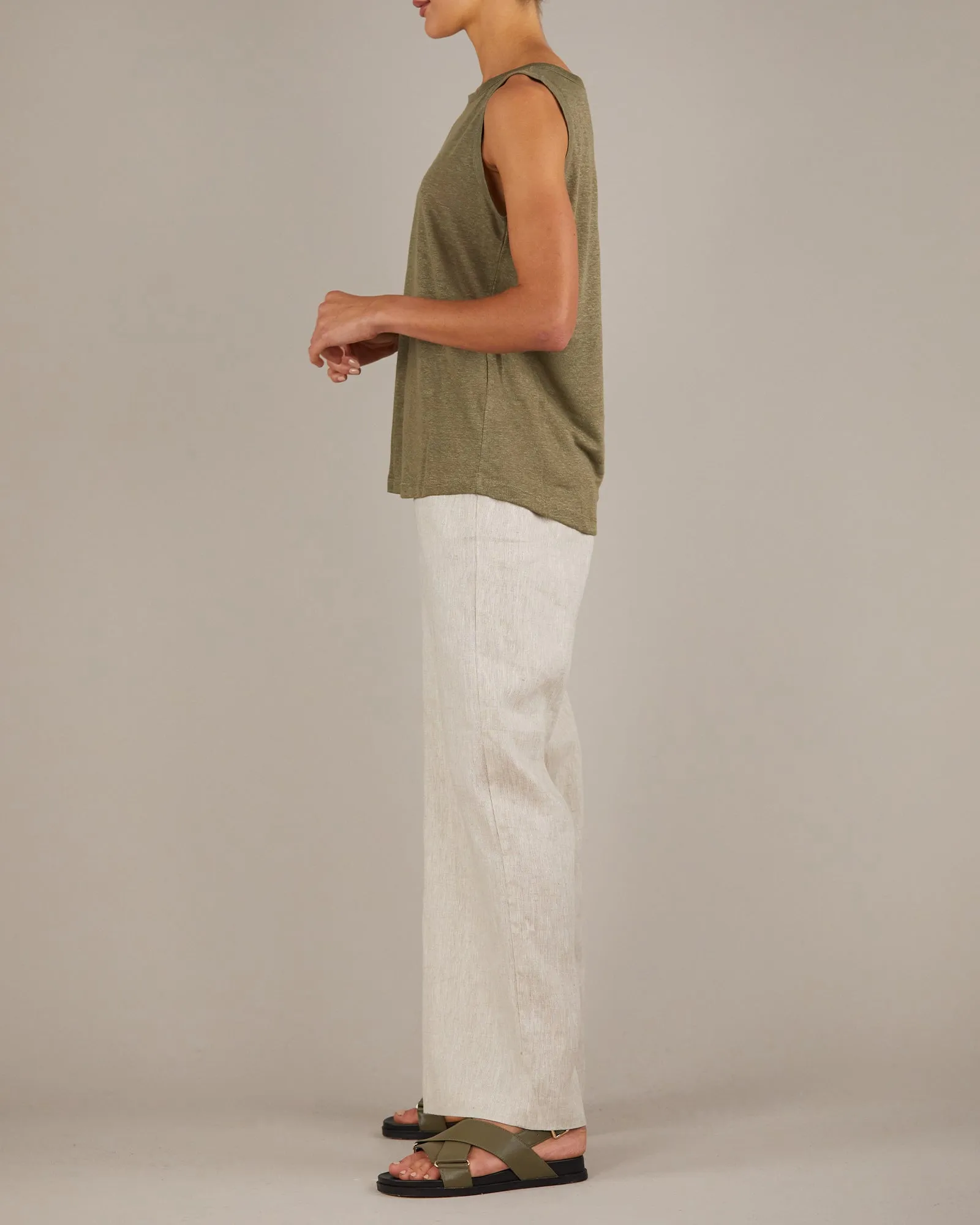 Aceline Linen Jersey Tank - Khaki