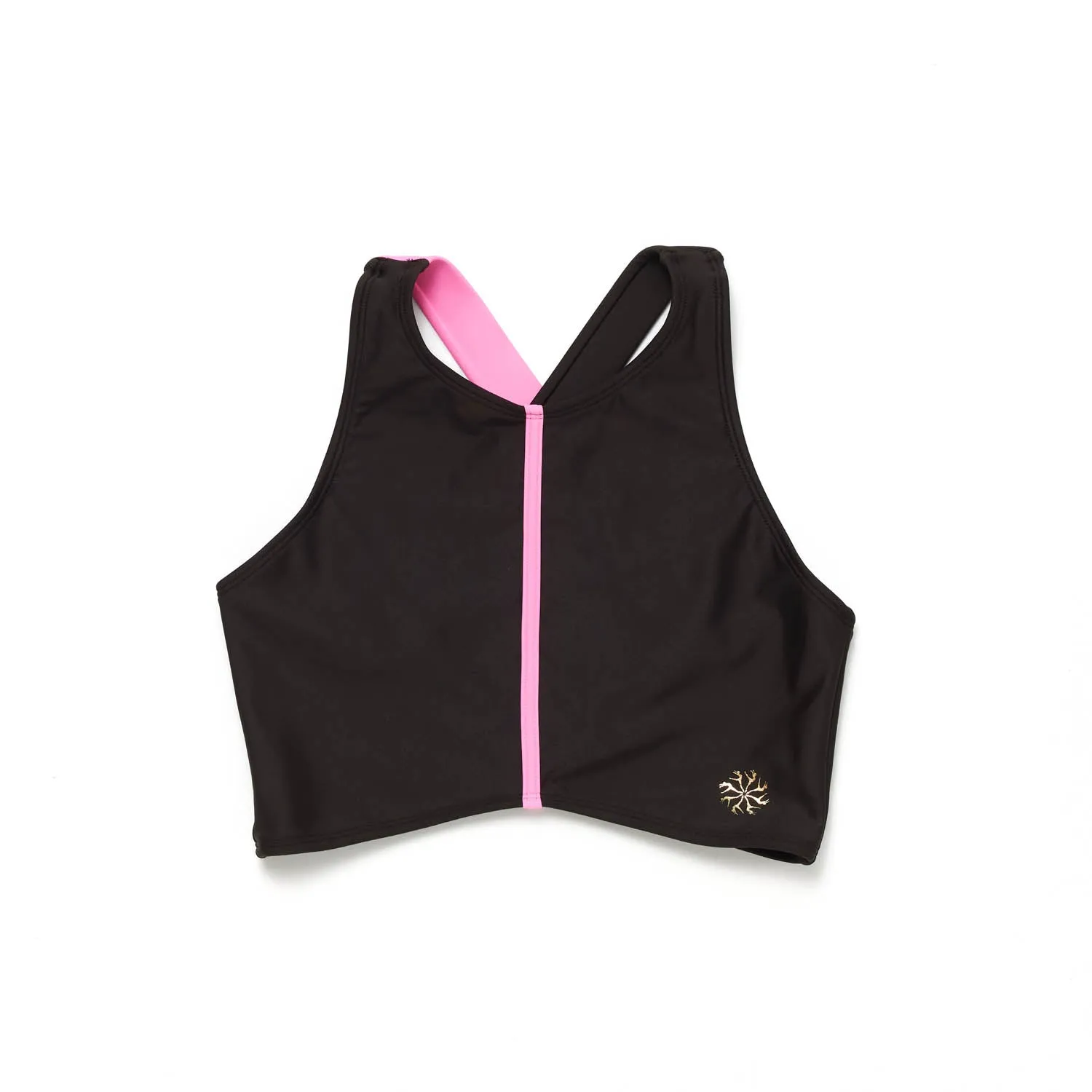 Arlo: High Neck Crop in Black with Neon Pink