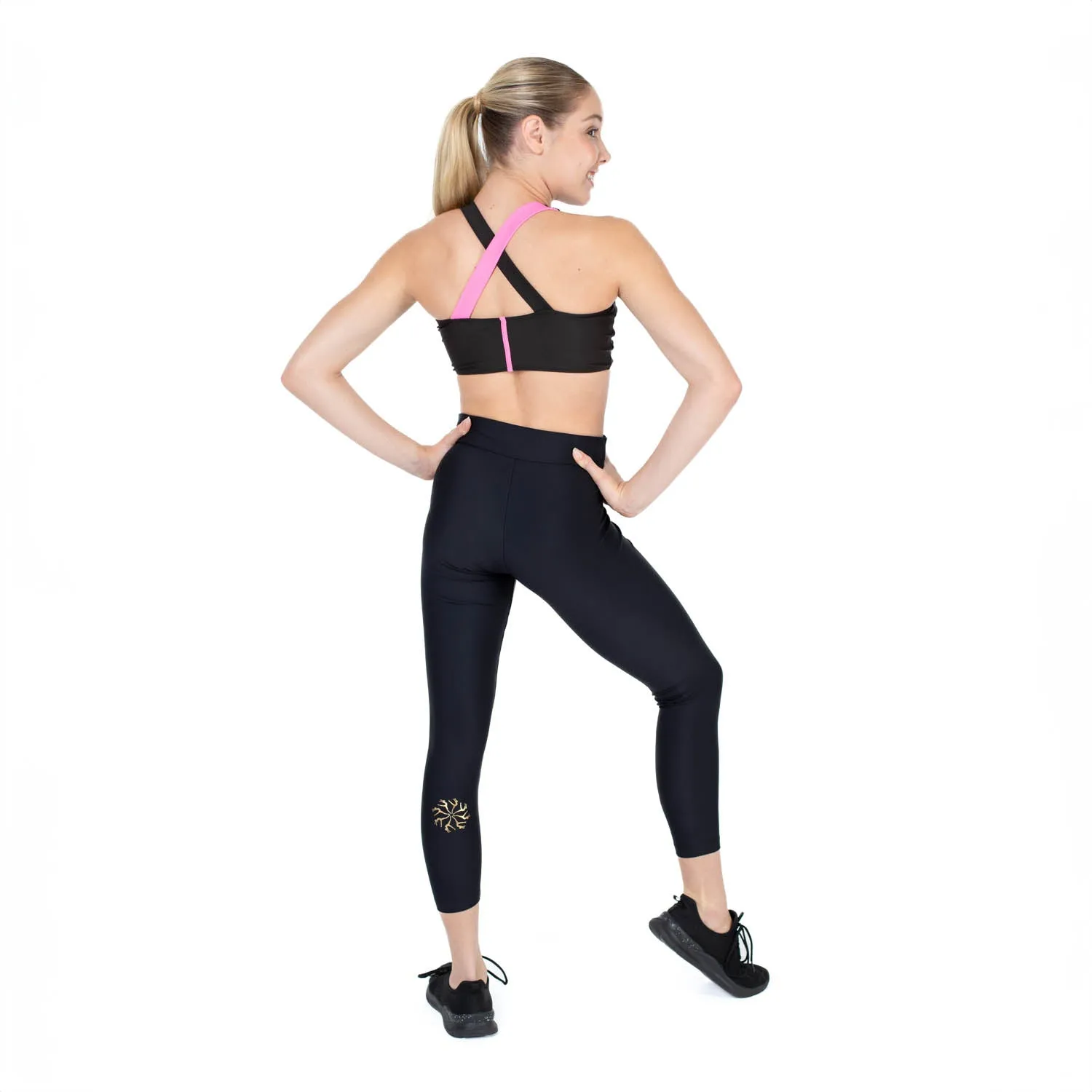 Arlo: High Neck Crop in Black with Neon Pink