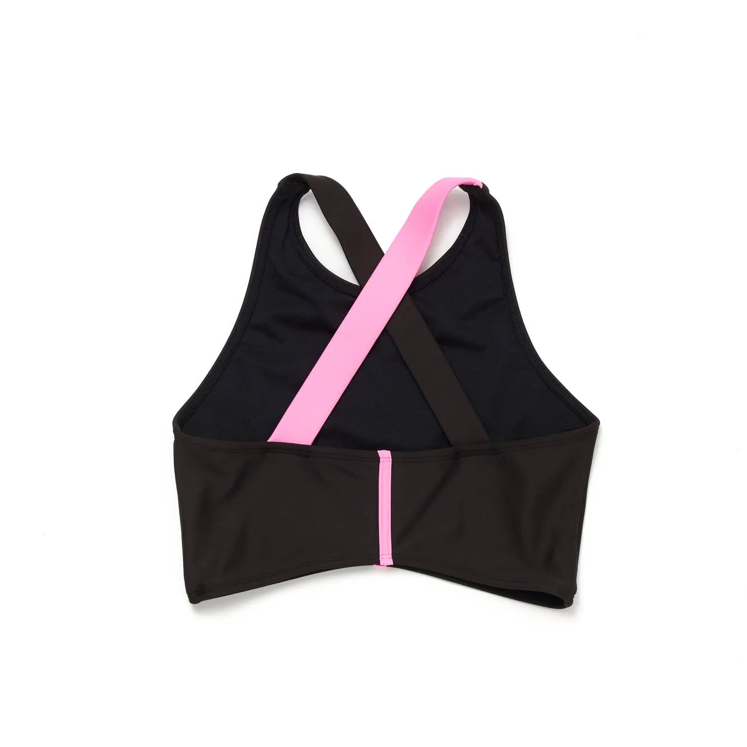 Arlo: High Neck Crop in Black with Neon Pink