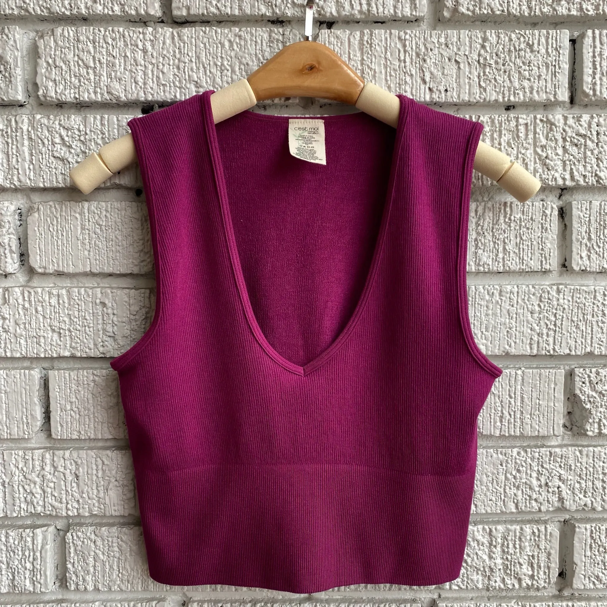 Bamboo Deep V Ribbed Top