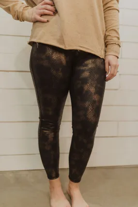 Black Gold Snake Foil Print High waist Leggings