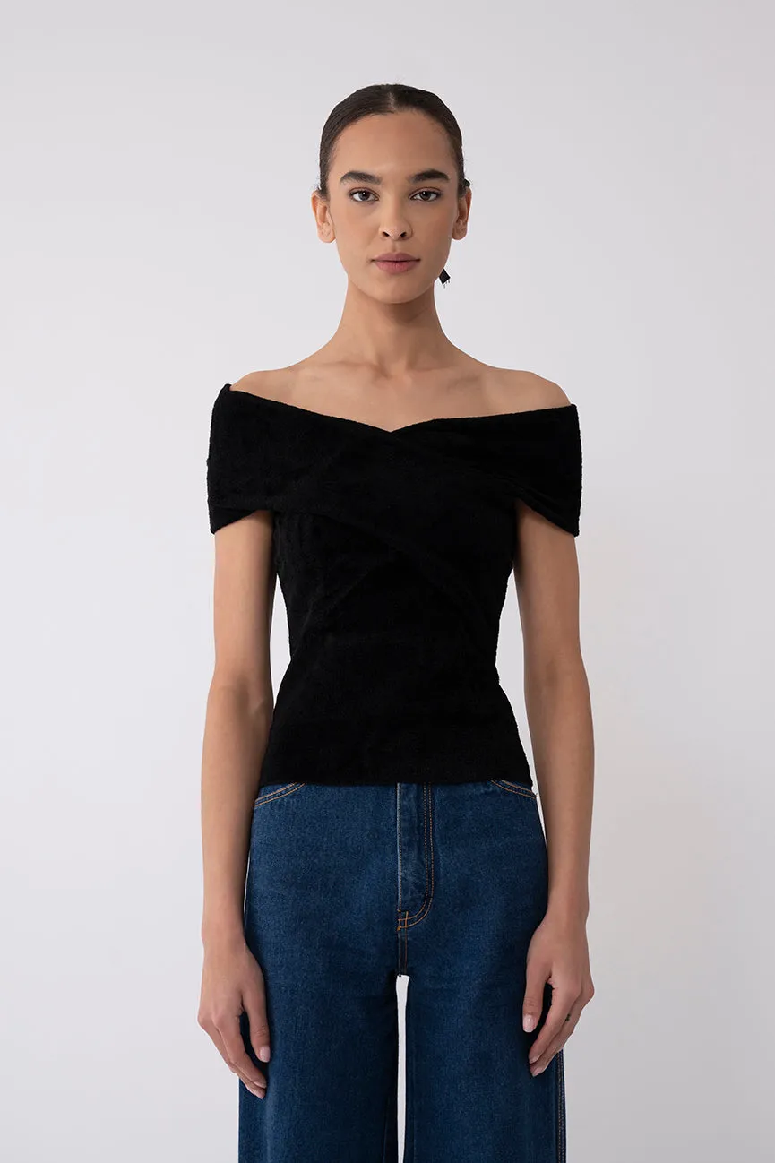 Black Velvet Off Shoulder Top