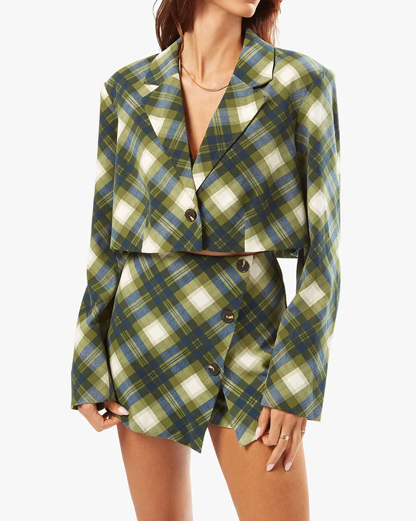 Boxy Cropped Vintage Plaid Blazer