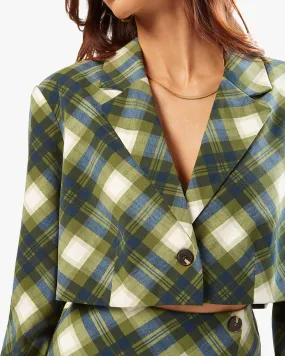 Boxy Cropped Vintage Plaid Blazer