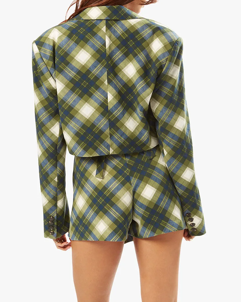 Boxy Cropped Vintage Plaid Blazer