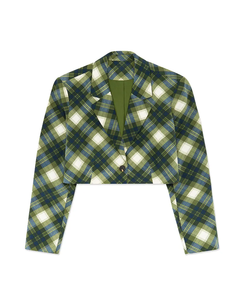 Boxy Cropped Vintage Plaid Blazer