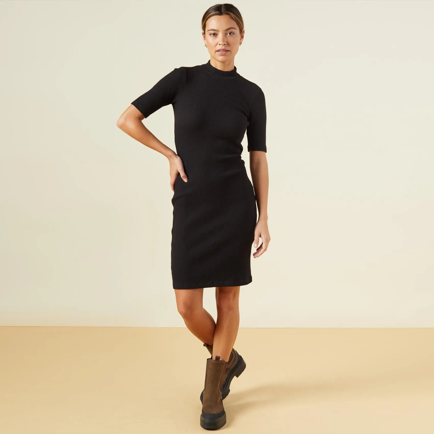 Brushed Rib Mock Neck Dress