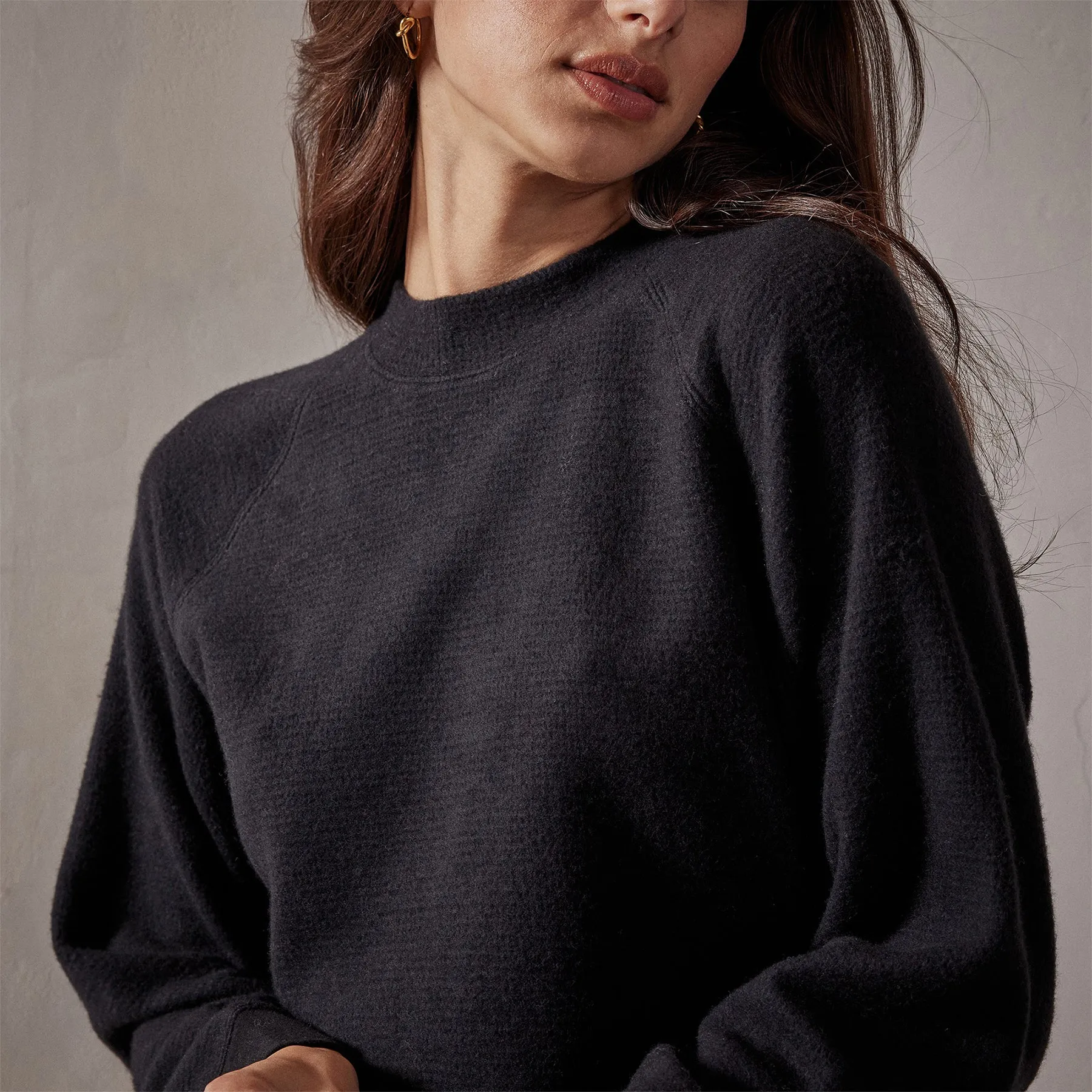 Brushed Thermal Knit Mock Neck - Black