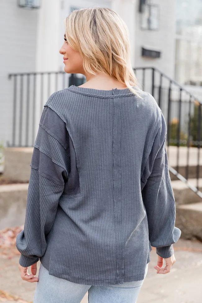 Can't Lose Charcoal Waffle Henley Top