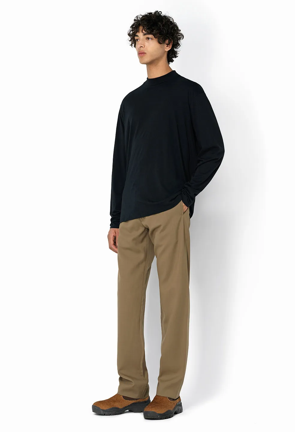 Cotton Cashmere Mock Neck / Black