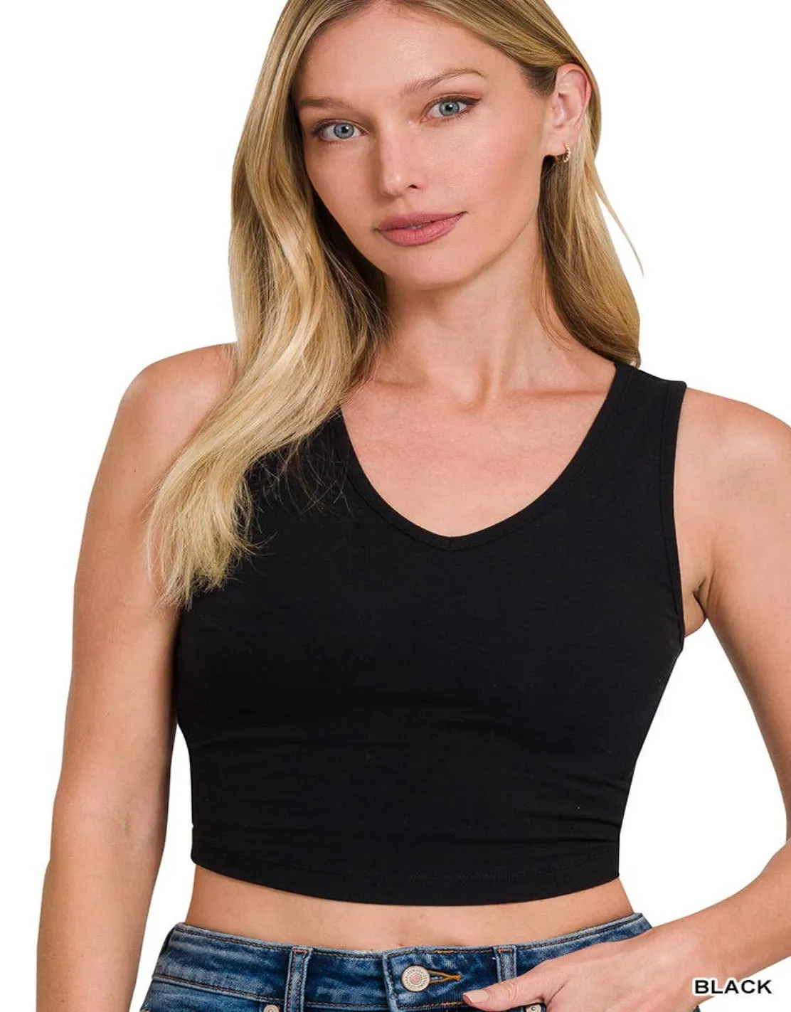 Cotton V-neck Cropped Cami Top