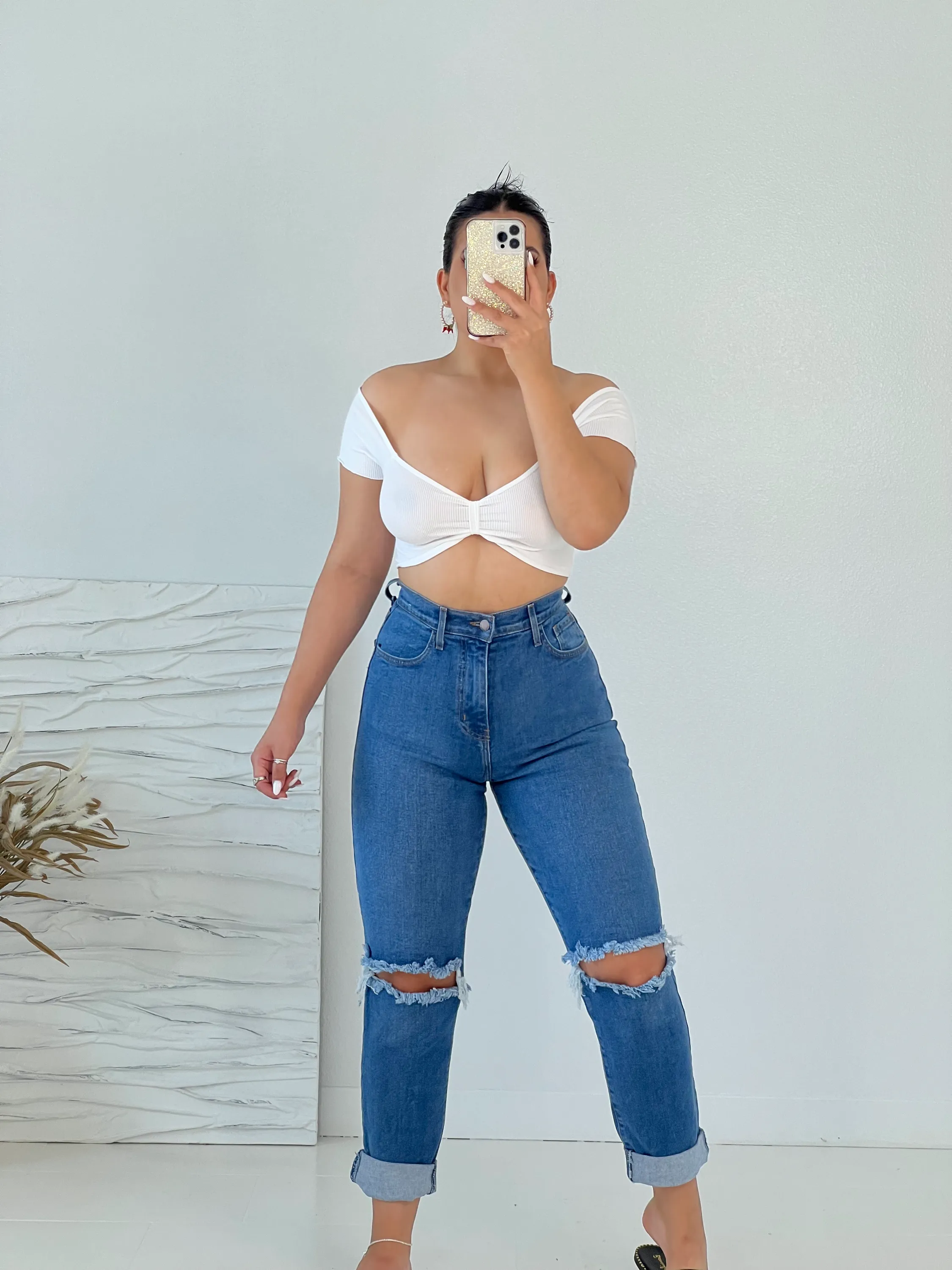 Daisy Off The Shoulder Bow Shape Crop Top