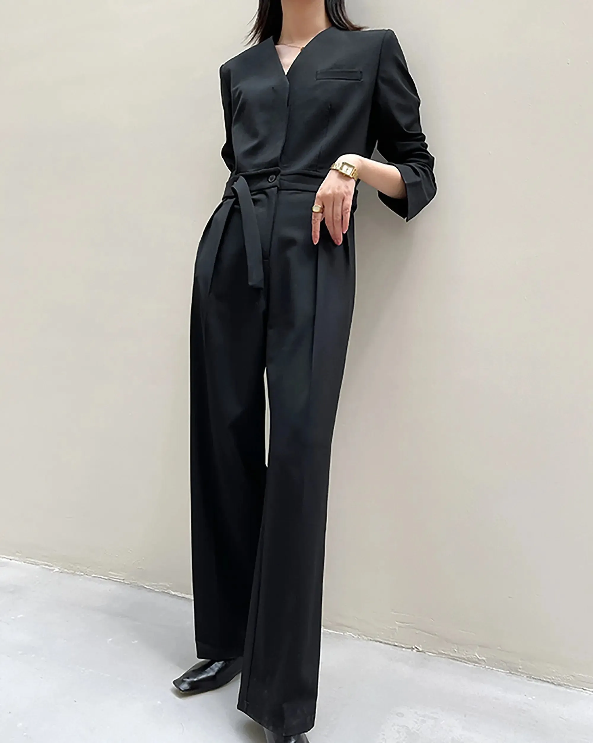 Daisy V-Neck Long Sleeve Wide Leg Jumpsuit