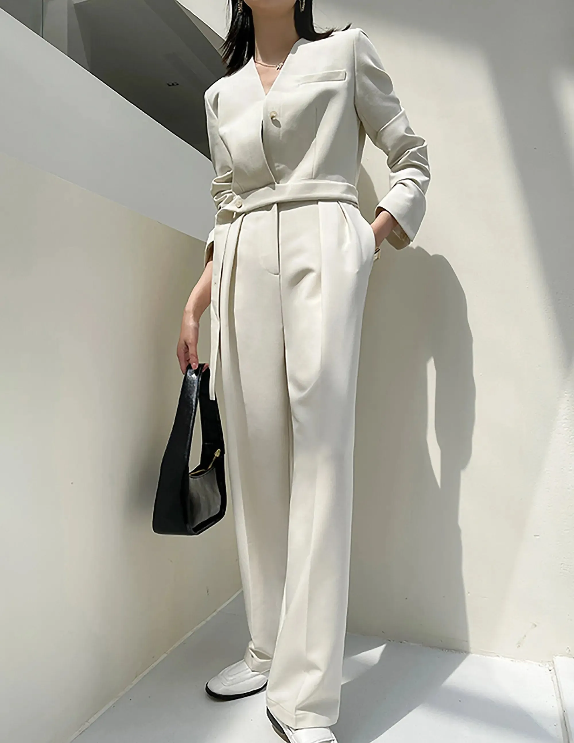 Daisy V-Neck Long Sleeve Wide Leg Jumpsuit