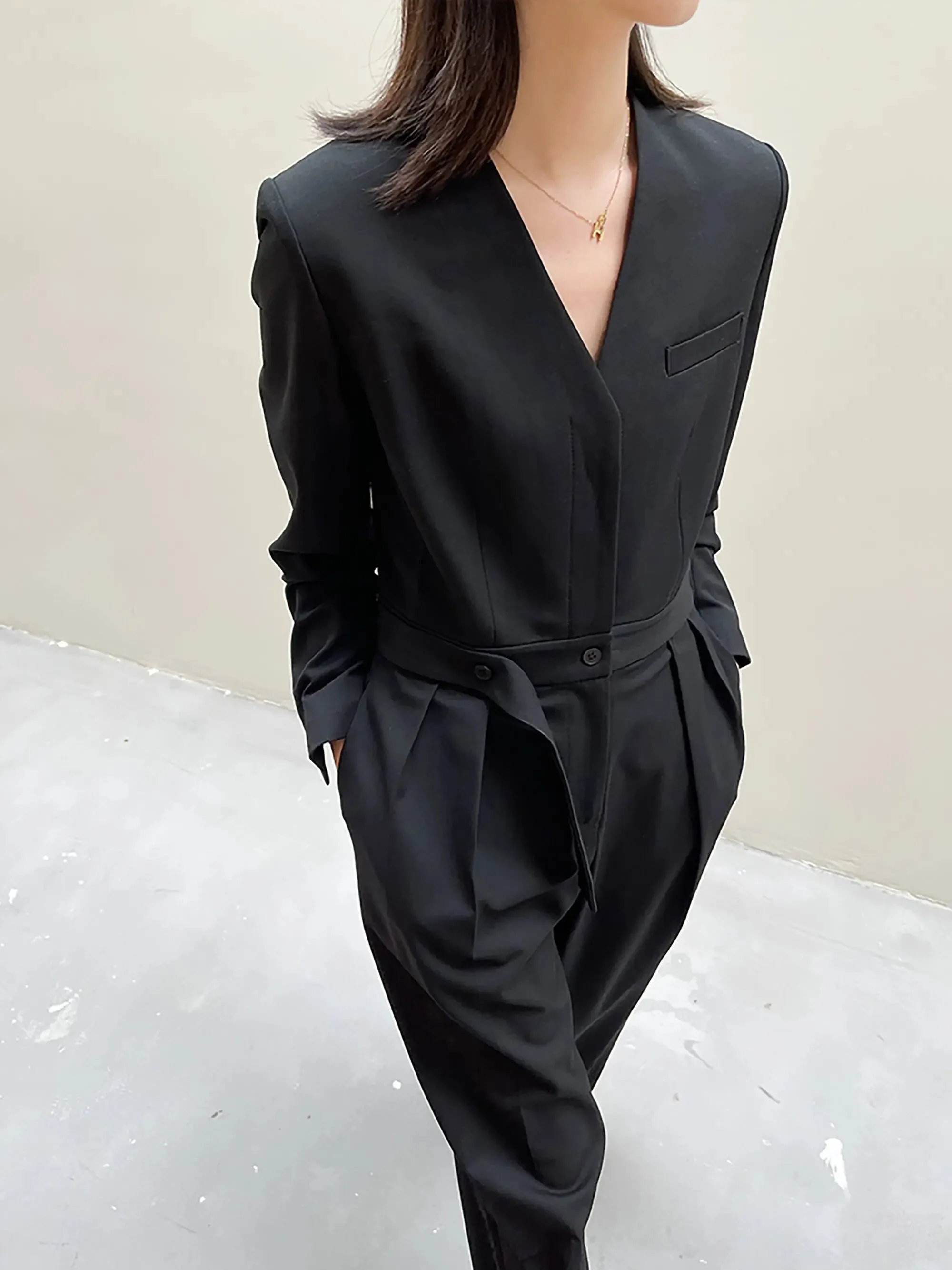 Daisy V-Neck Long Sleeve Wide Leg Jumpsuit