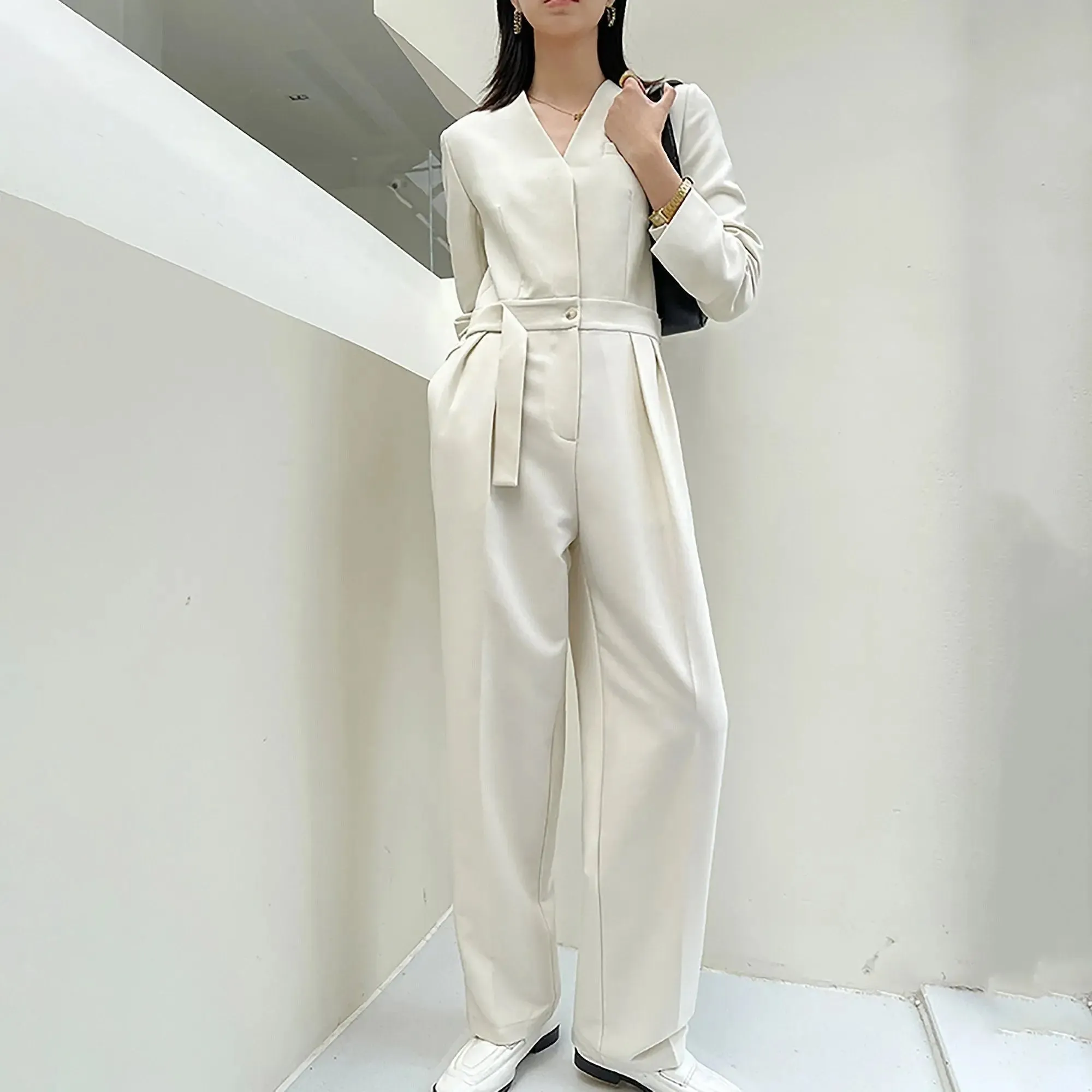 Daisy V-Neck Long Sleeve Wide Leg Jumpsuit