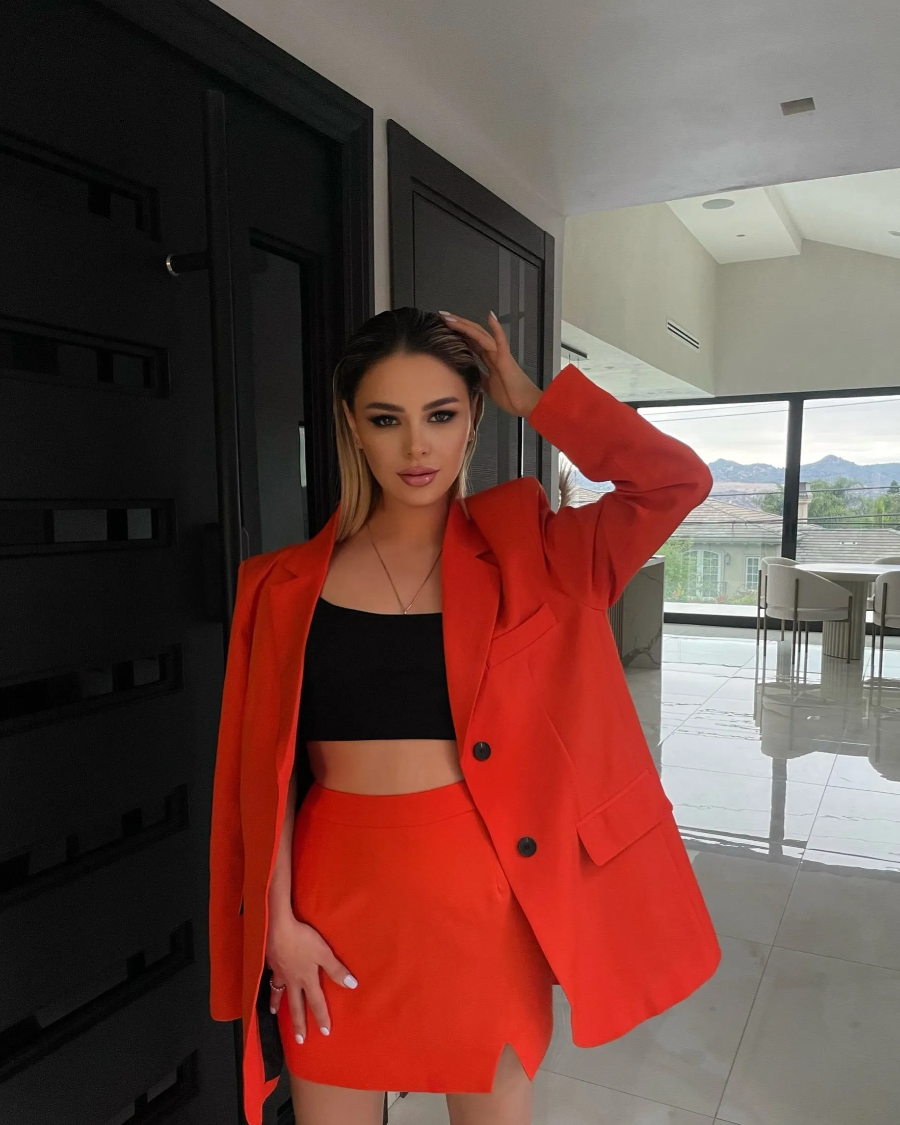 ‘DANIA’ Oversized blazer X skirt set in burnt orange