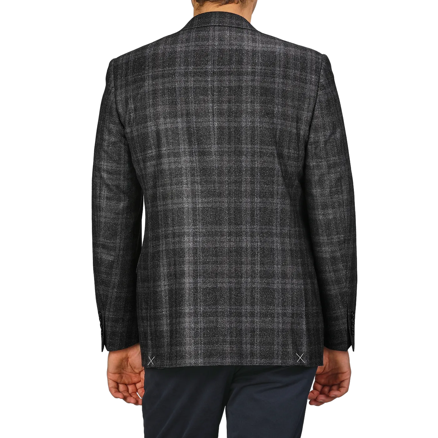 Dark Grey Checked Wool Silk Drop 6 Blazer