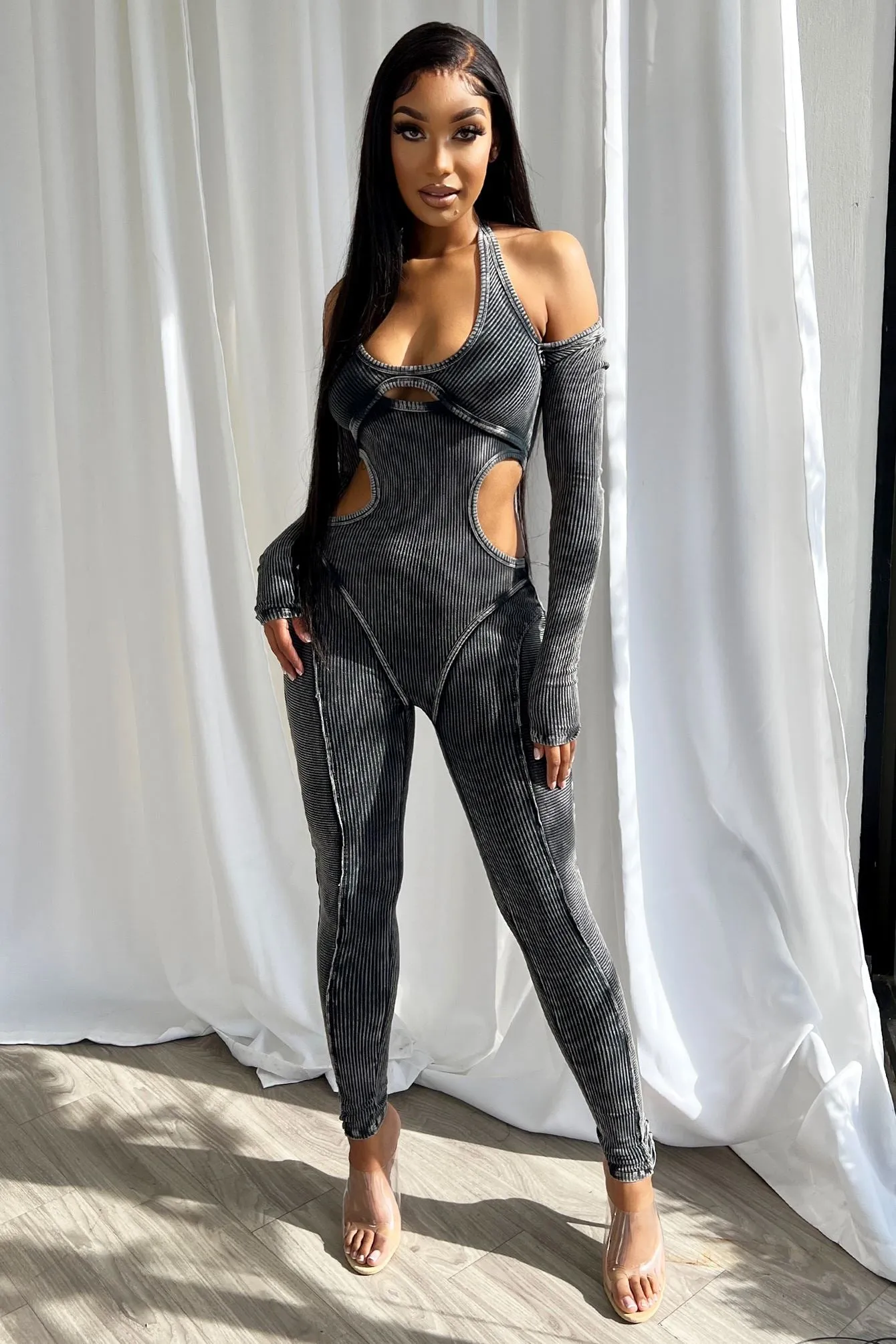 Demi Mineral Washed Cutout Jumpsuit