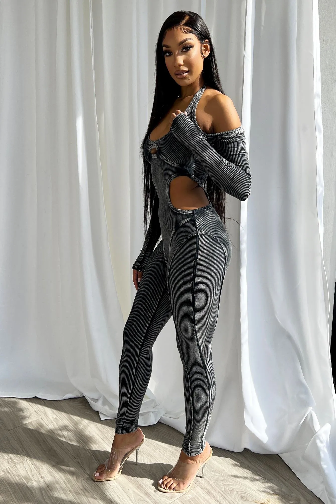 Demi Mineral Washed Cutout Jumpsuit