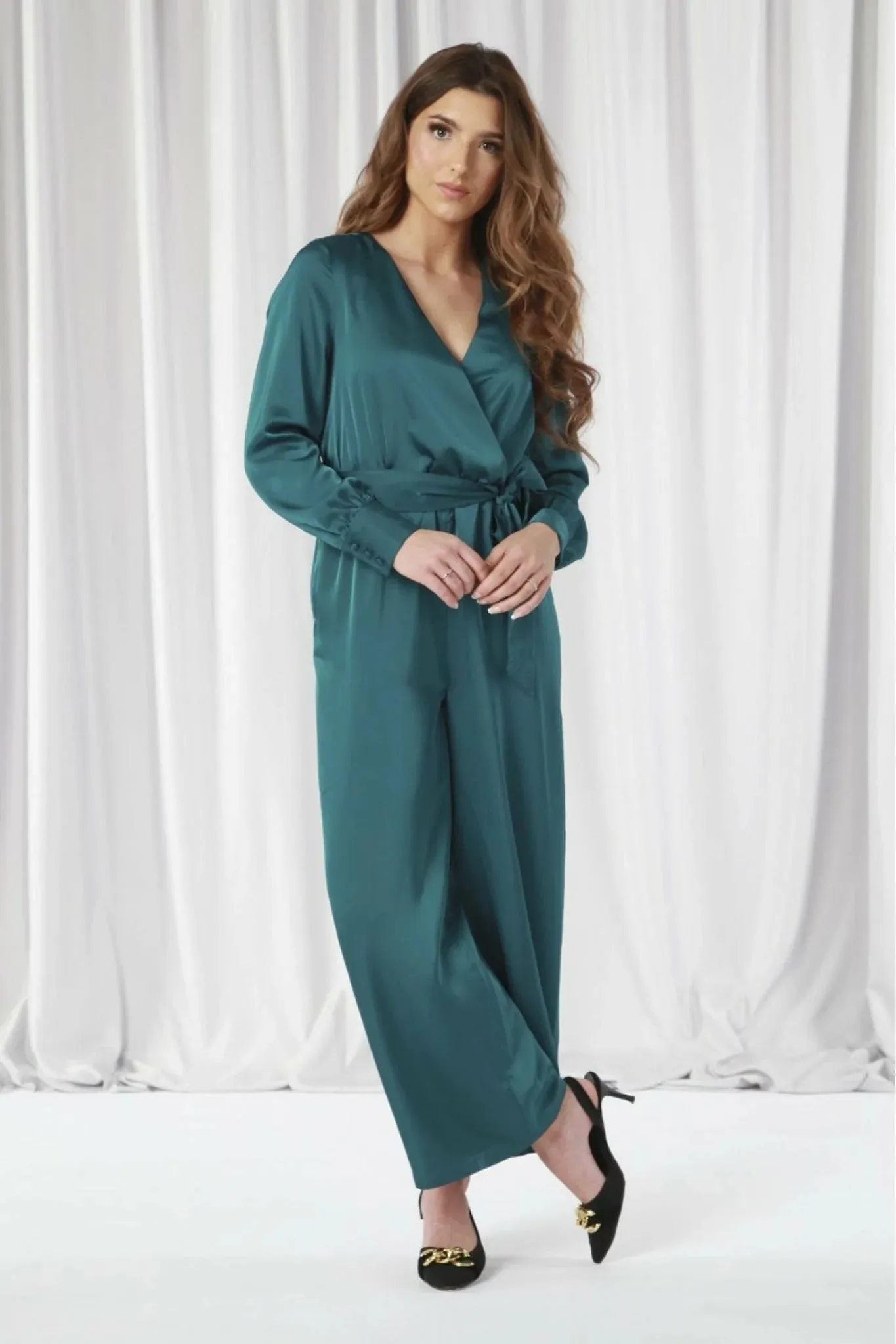 Double Second Lux Satin Wrap Jumpsuit