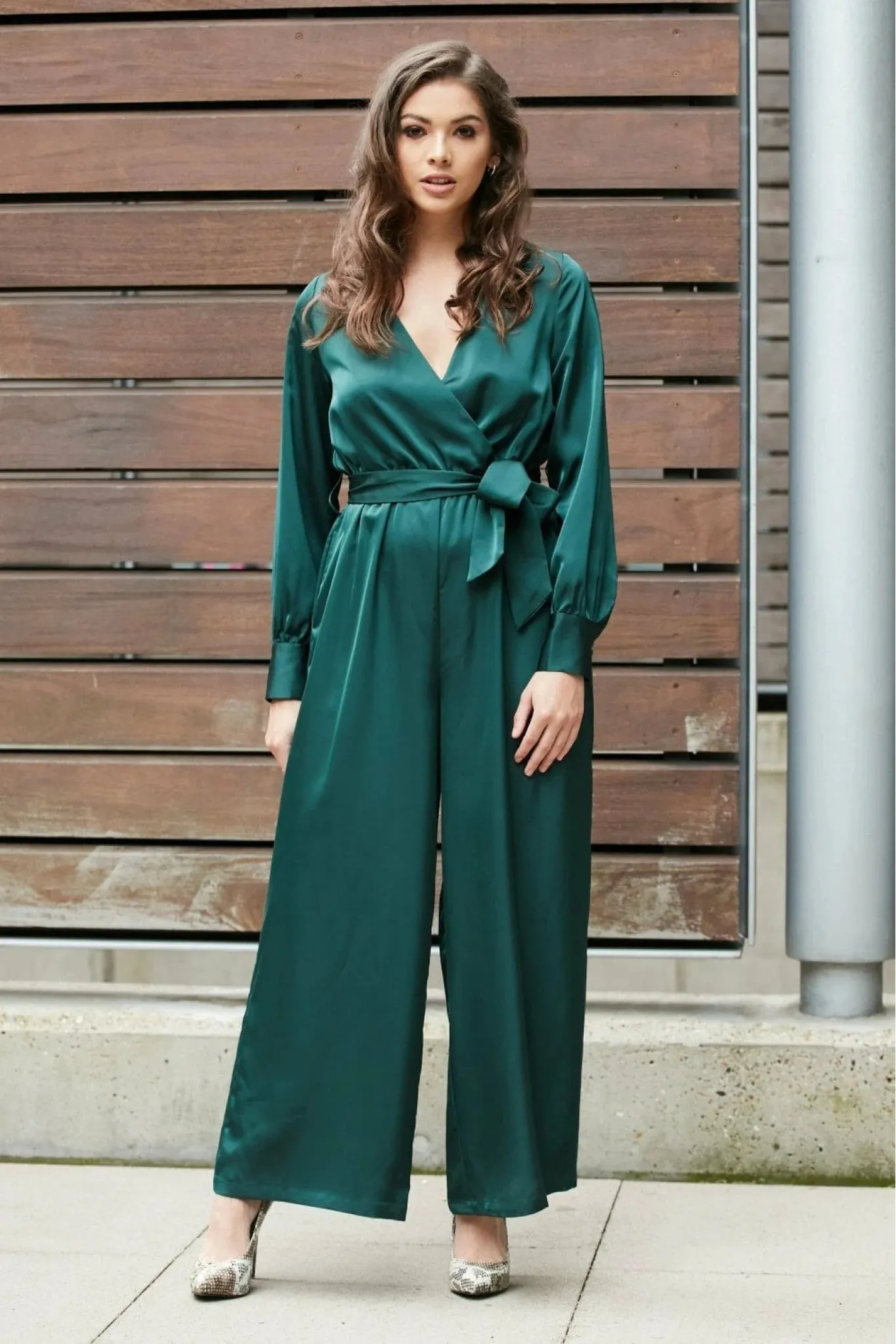 Double Second Lux Satin Wrap Jumpsuit