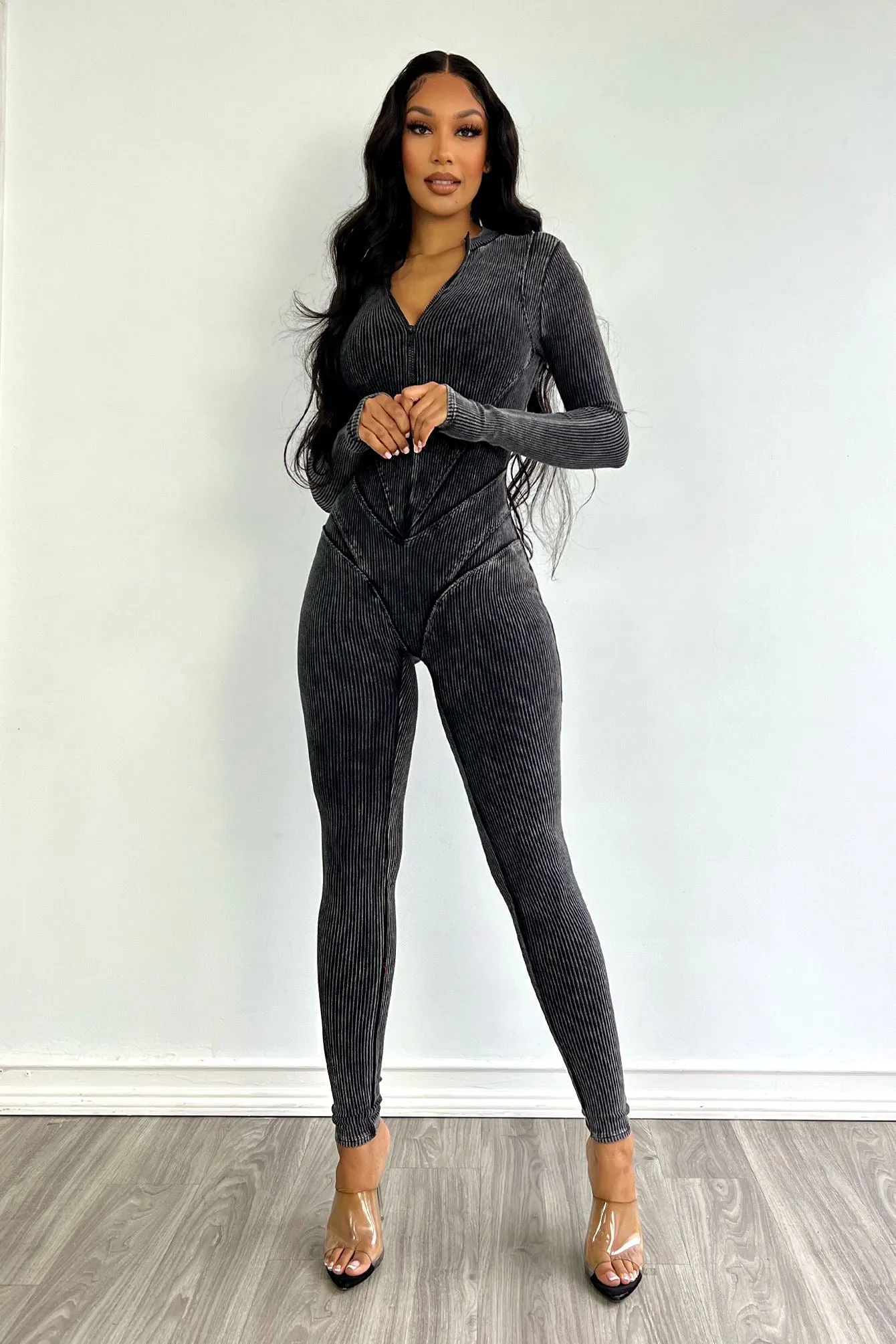 Fallon Mineral Washed Stitch Out Jumpsuit