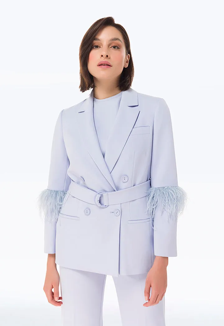 Feathered Sleeve Double Breasted Blazer