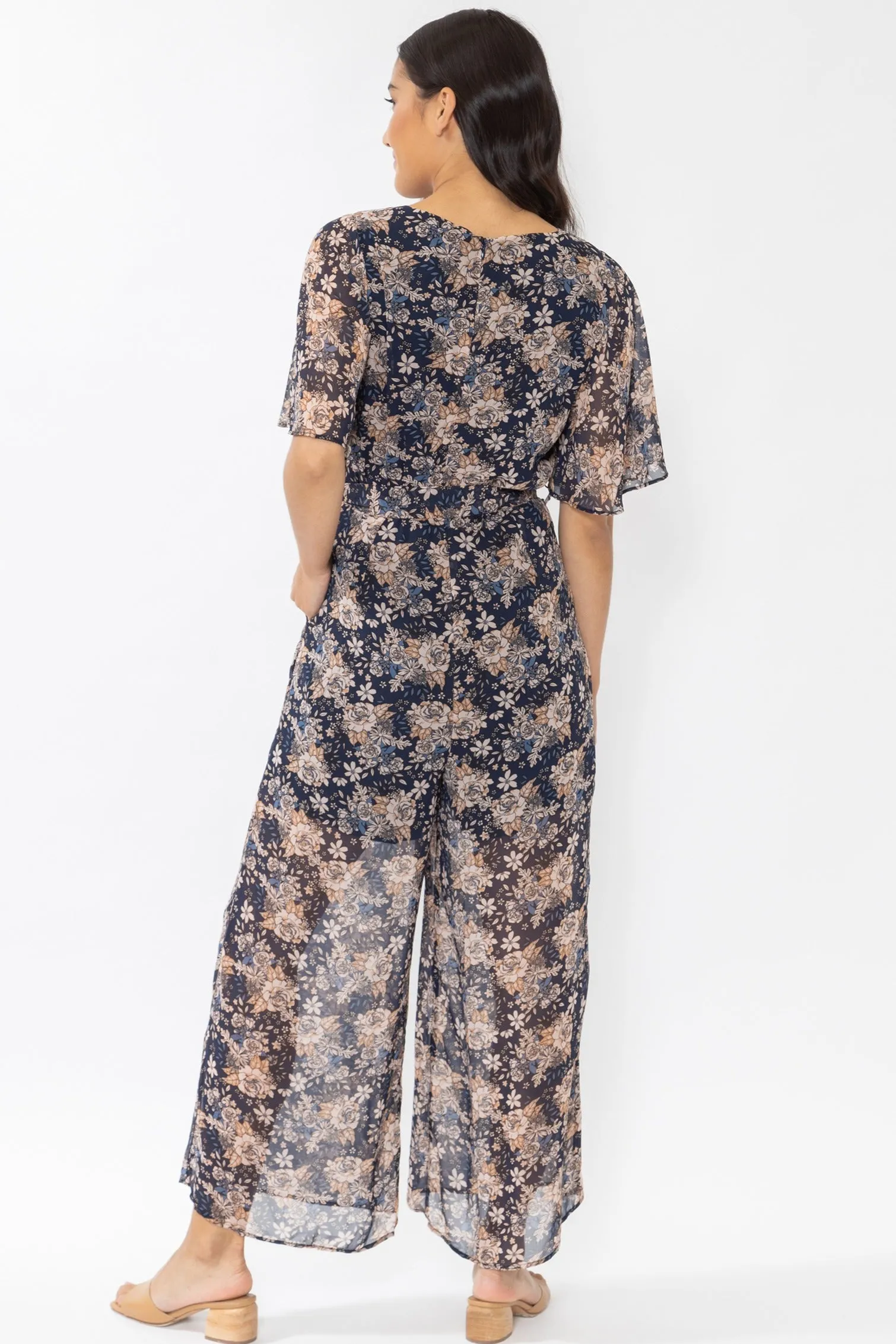 Intuitive Midnight Garden Flutter Short Sleeve Jumpsuit