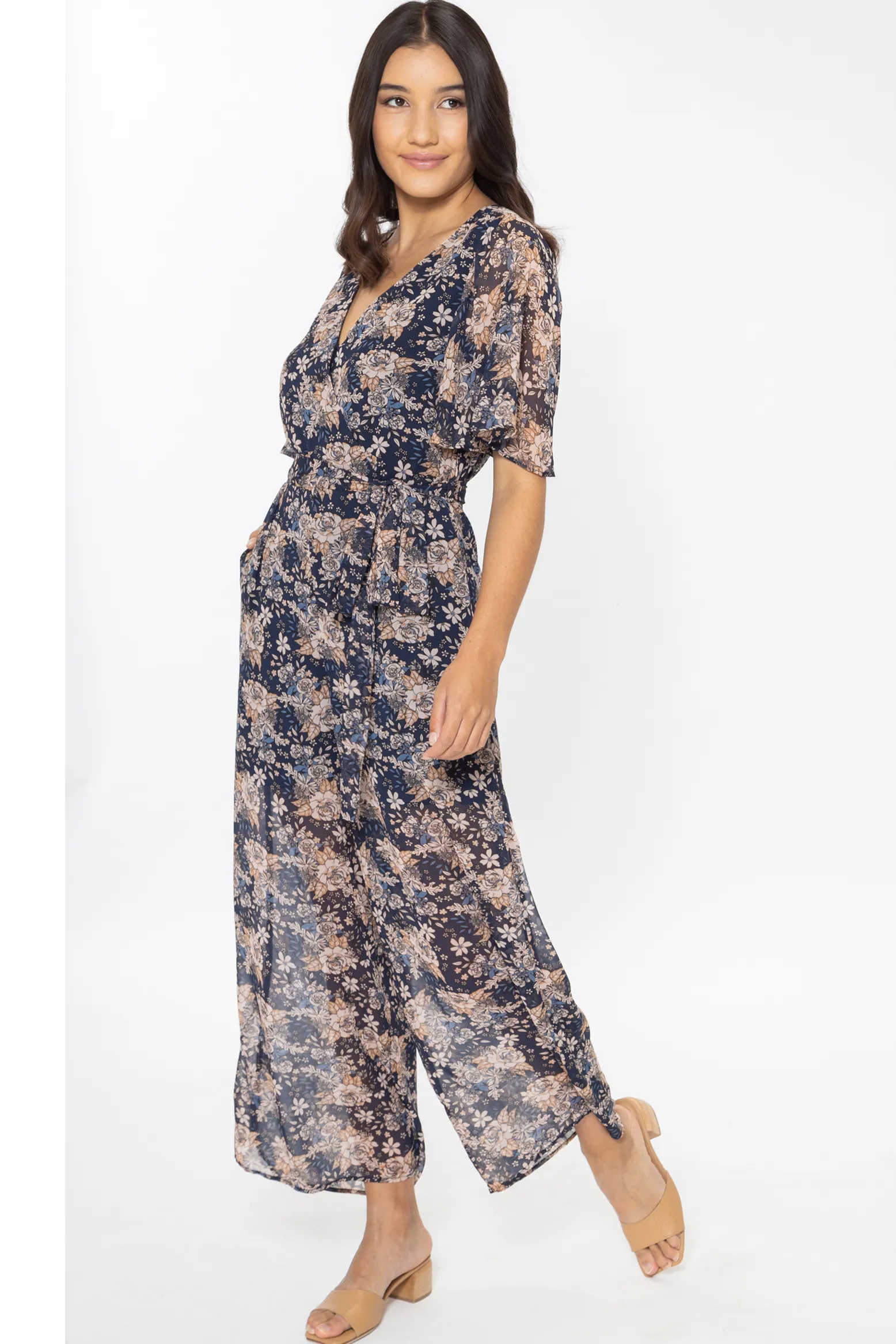 Intuitive Midnight Garden Flutter Short Sleeve Jumpsuit