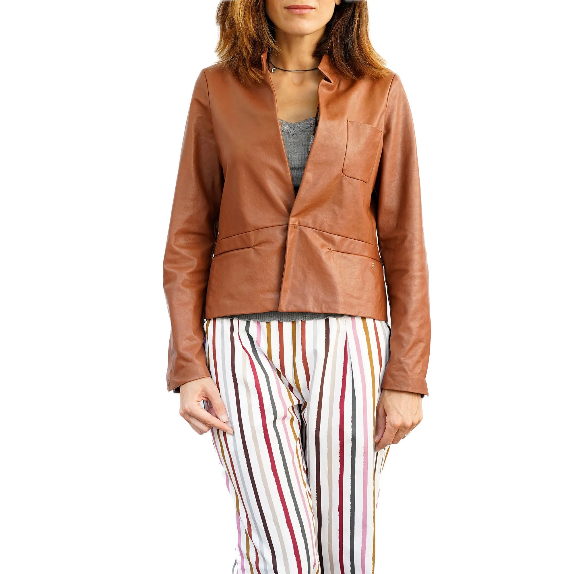 Leather Blazer Jacket Cognac