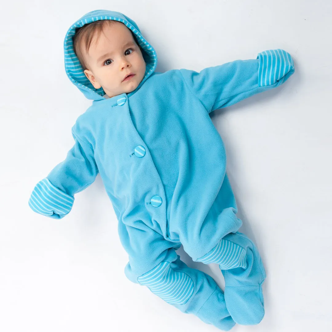 Lined baby overall pattern with hood, romper jumpsuit with feet and arm wrap. Hooded romper onesie sewing pattern DORIAN by Patternforkids