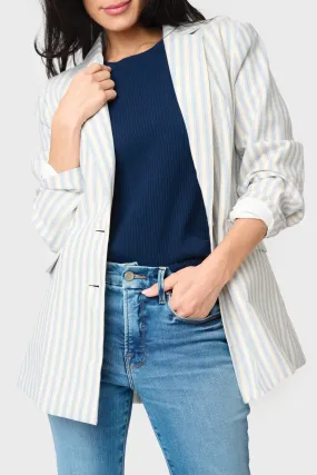 Long Line Striped Linen Blazer