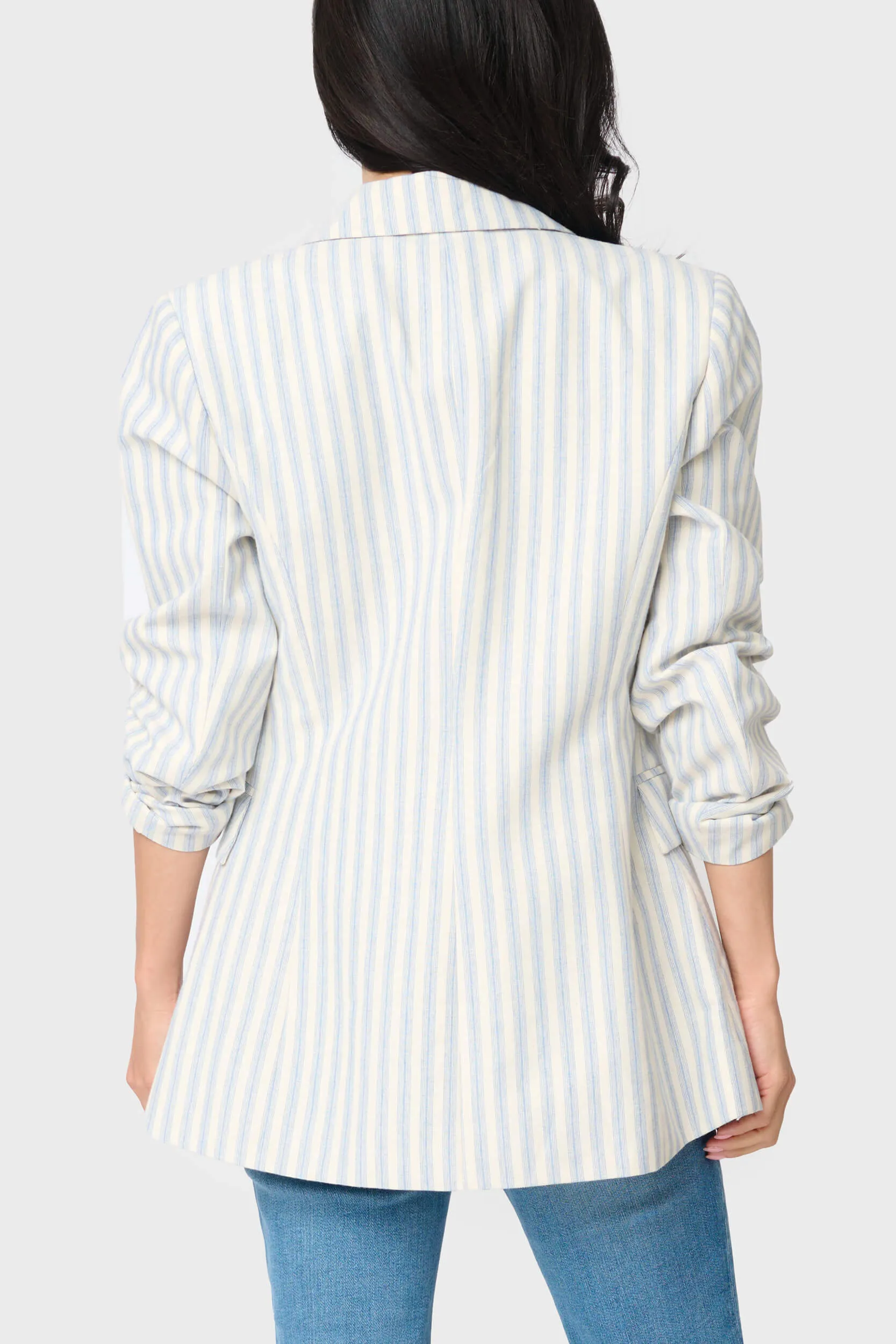 Long Line Striped Linen Blazer