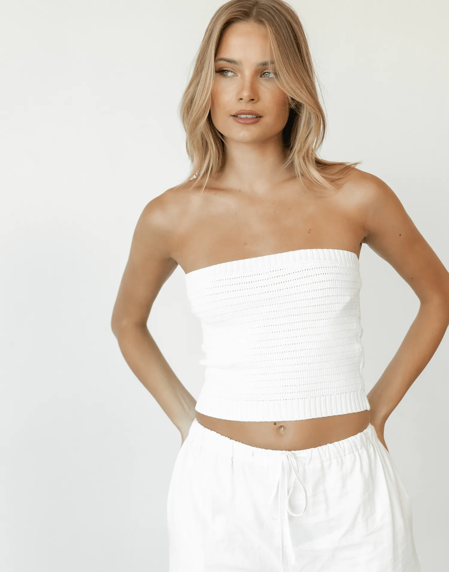 Lytton Strapless Crop Top (White)