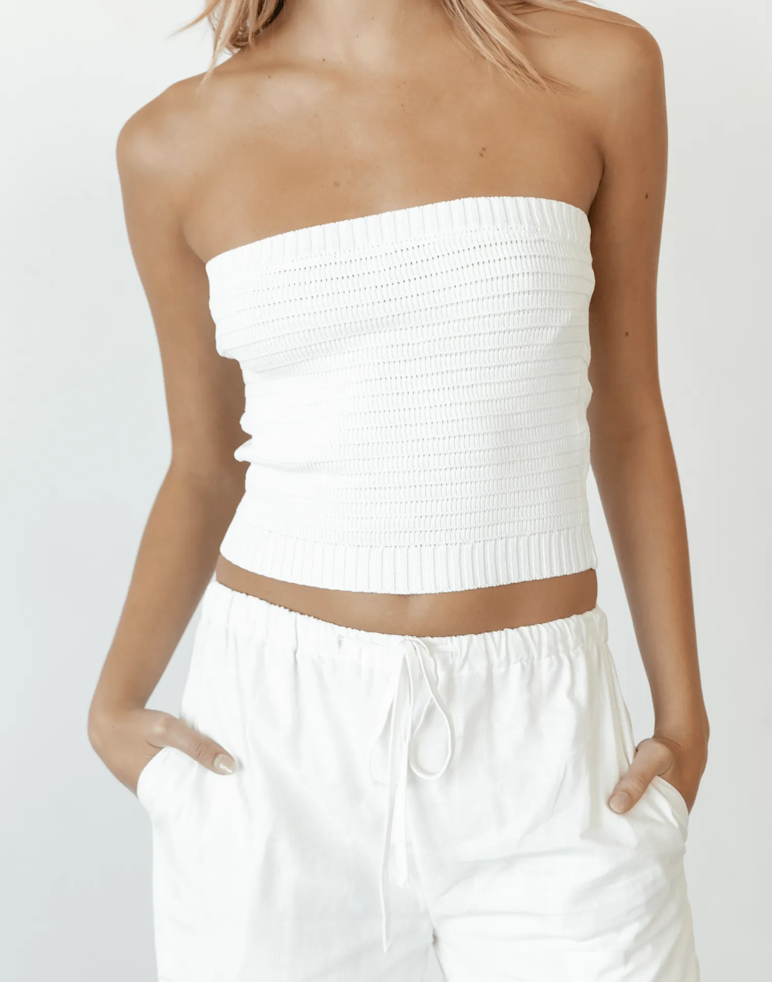 Lytton Strapless Crop Top (White)