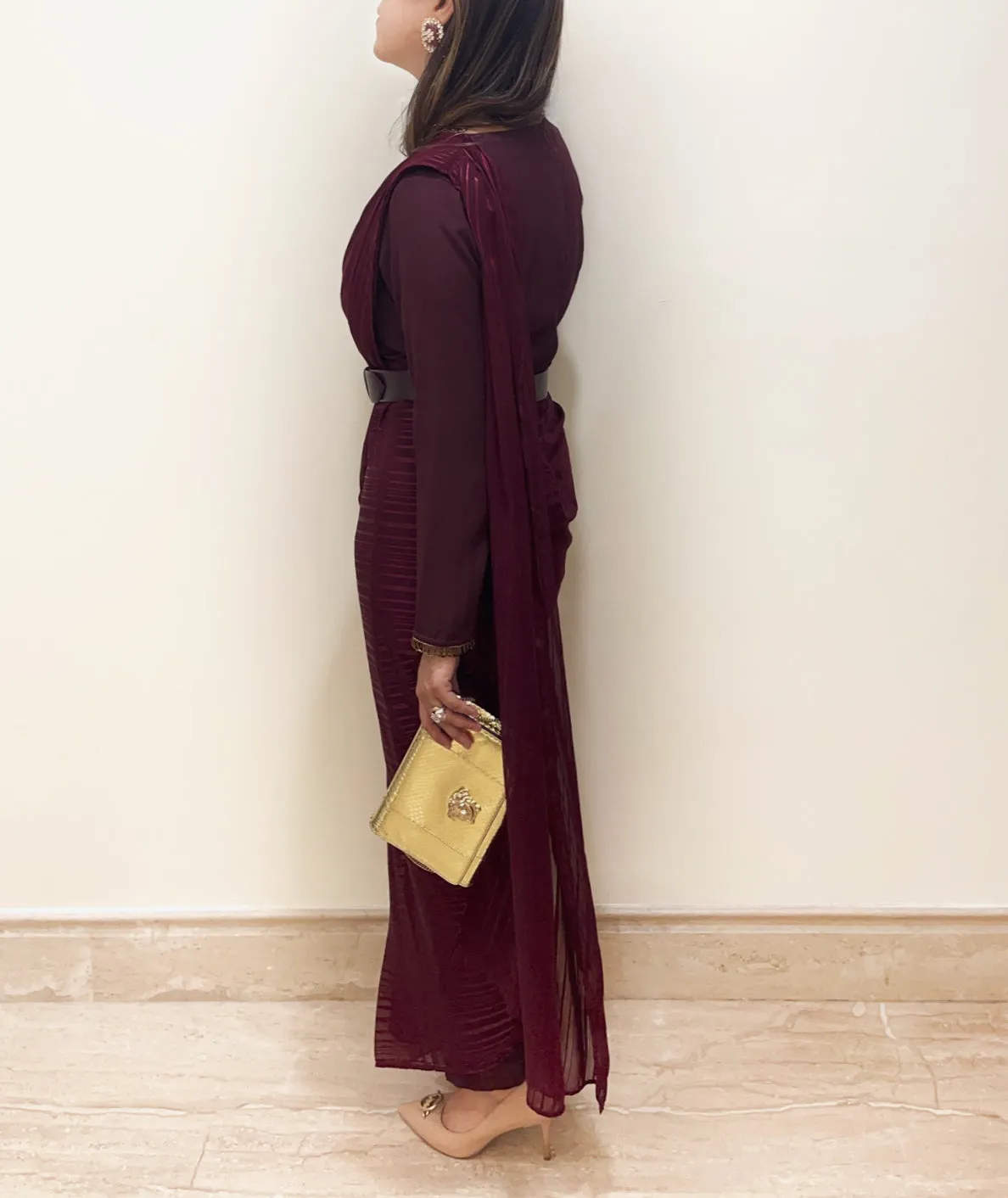 Maroon Jumpsuit sari