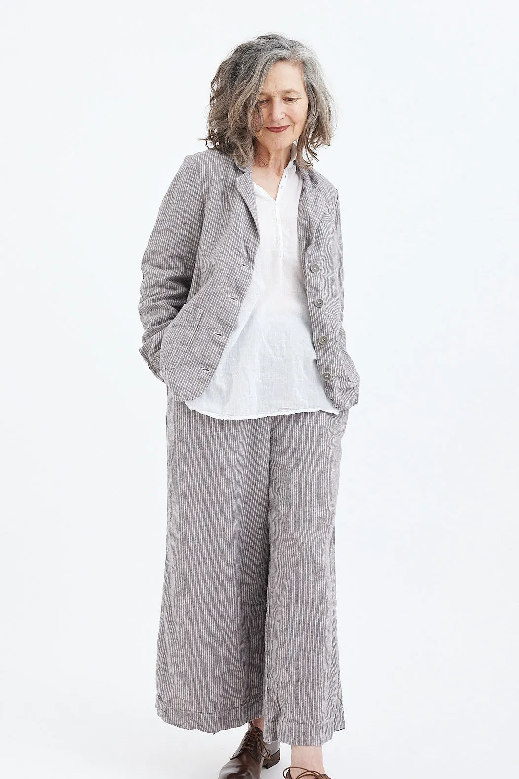 Metta - Lila Blazer - Pebble Grey Stripe Linen