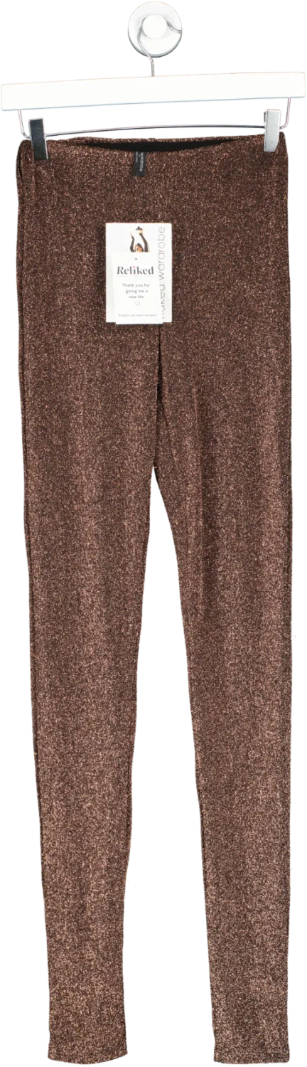 Naked Wardrobe Brown Glitter Leggings UK M