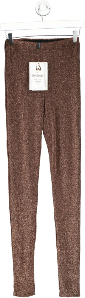 Naked Wardrobe Brown Glitter Leggings UK M