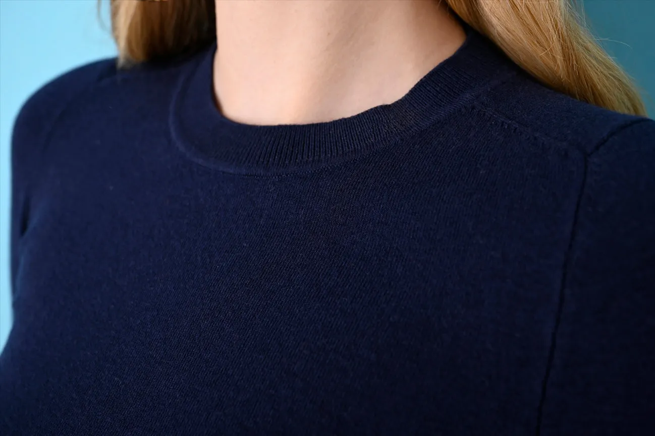 Navy Blue Gloss Long Sleeve Crop Crew