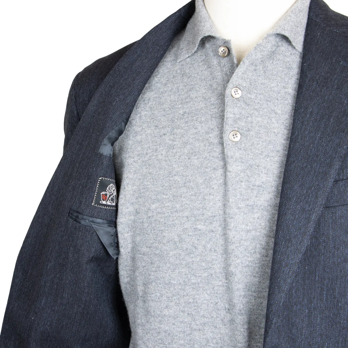 Navy Denim Unlined Cotton Stretch Blazer