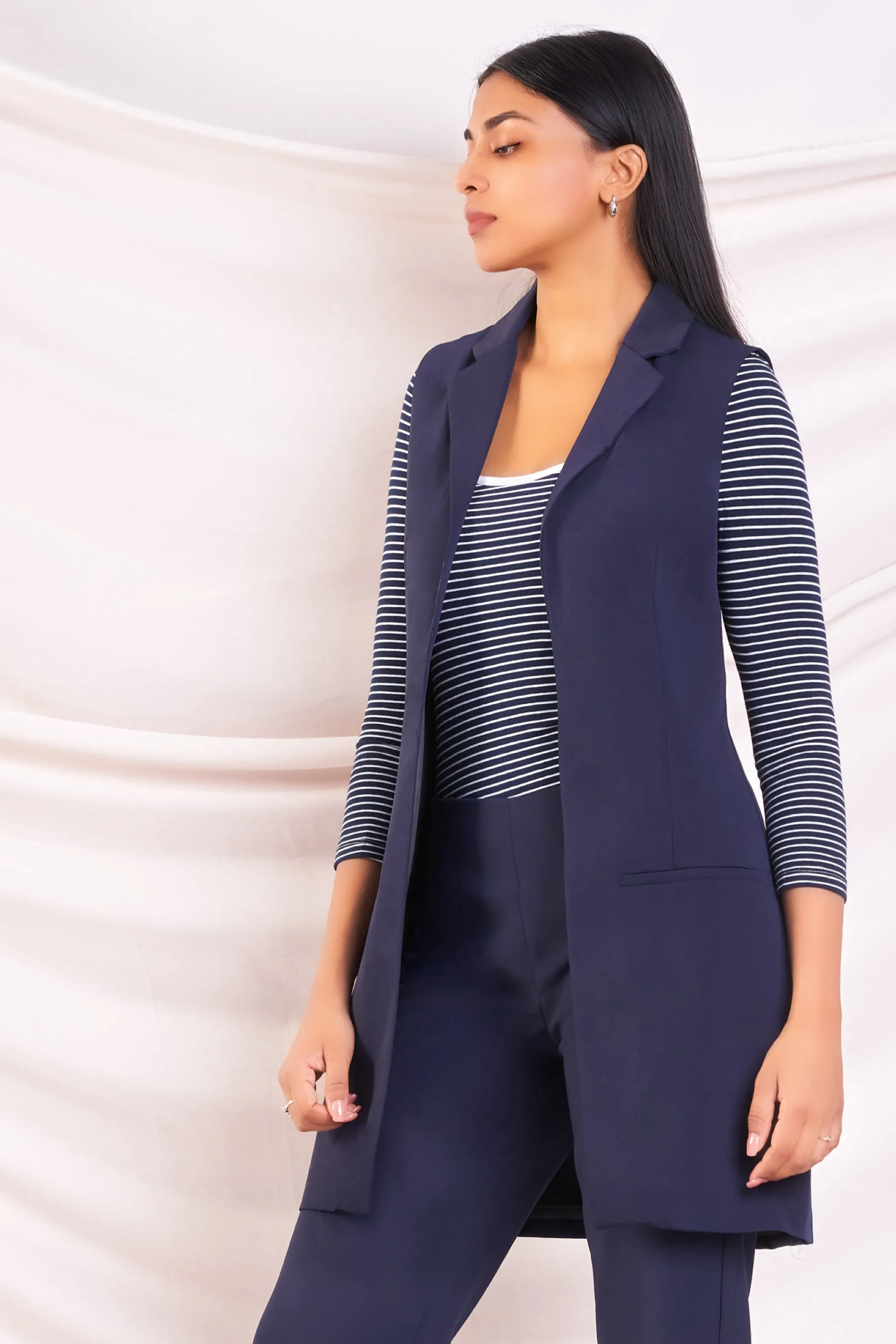 Navy Longline Waistcoat