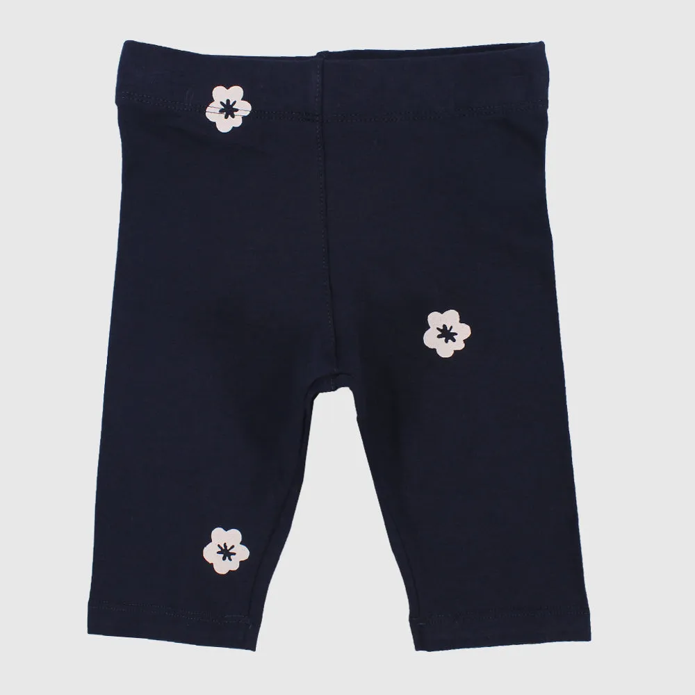 Navy Pantacourt Leggings With Little Flowers