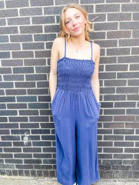 Navy Smocked Jumpsuit