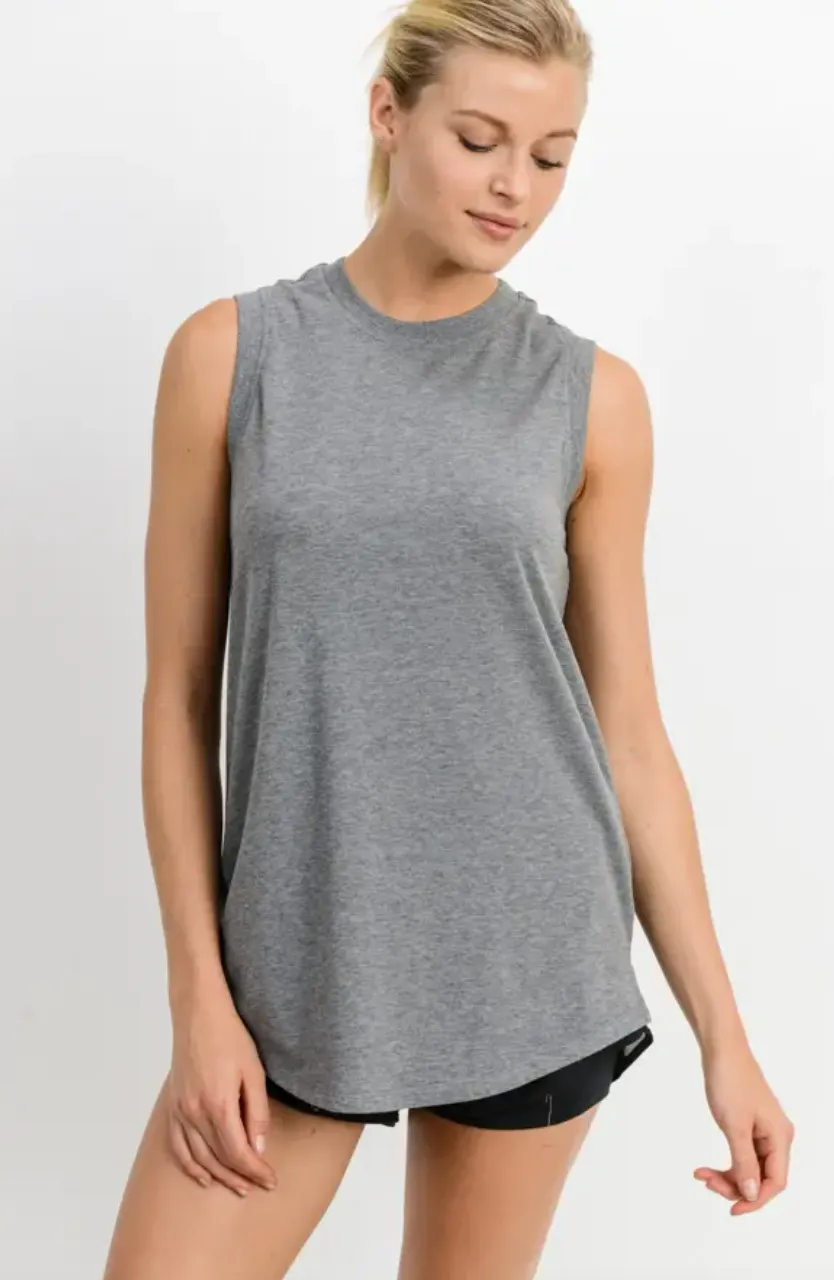 Notched Sleeveless Flowy Tank Top