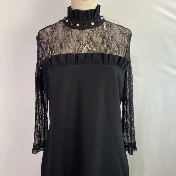 NWTBlackHigh Neck Dress with Lace/Stones