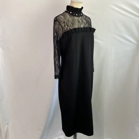 NWTBlackHigh Neck Dress with Lace/Stones