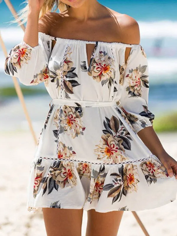 Off Shoulder Floral Printed Swing Dress